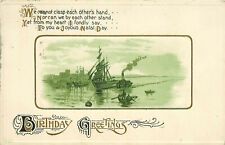 Boats at Dock Birthday Greetings pm 1924 Postcard picture