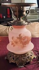 Vintage 1973 Quoizel Satin Glass Peach Pink Hurricane 3 way GWTW Lamp No Top picture
