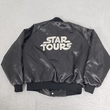 VINTAGE Star Tours Jacket Mens Large Black Satin Bomber Disney USA Lucas Films picture