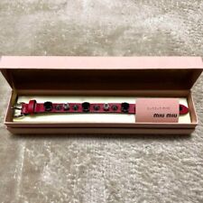 MIU MIU pink Leather Crystal Studded Bracelet Black Red Ladies Accessories Japan picture