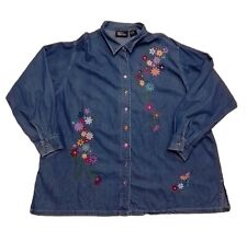 Silver Threads 3XL Denim Shirt Embroidered Embroidery Floral Flower picture