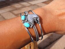 Navajo Turquoise Bracelet Signed Gishal Sterling Silver Jewelry Women's sz 6.5 picture