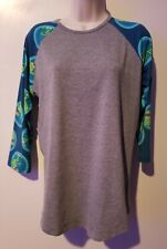 LuLaRoe Disney KERMIT THE FROG Randy Shirt Size Med Print Sleeves Gray Body picture