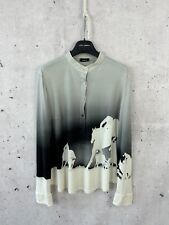 Akris Horses Cowboy Printed Silk Long Sleeve Blouse Size 8 picture