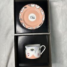 New R. Toledo Nordstrom Pop Art TeaCup Saucer Multi Face Ceramic Cup Marked Set picture