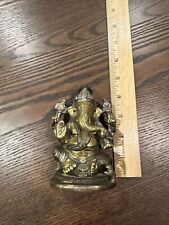 Vintage Ganesh Brass Pewter Hindu Elephant God Statue Heavy D picture