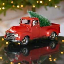 15 Inch Long Distressed Red Pickup Truck with Tree picture