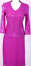 ST.JOHN Evening Women Knit Purple Sequins Throughout Shimmer Top & Skirt Sz 6-8 picture