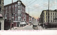 Vintage Postcard Troy New York NY Shopping District 3rd & Fulton Streets Trolley picture