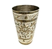 1930's Old Vintage Antique Brass Fine Floral Engraved Milk Water Glass Tumbler picture
