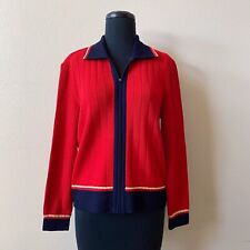 St John Collection Marie Gray Cardigan Jacket Size 4 Red Navy Gold Santana Knit picture