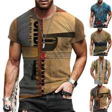 T-Shirt Mens Vintage Printed Short Sleeve Blouse Summer Casual Fitness Tops Tee picture