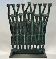Ruth Block Israel Judaica Figurative Brutalist-Style Bronze Menorah Signed picture