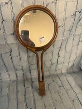 Vintage Bamboo/Rattan Hand Held Mirror Unique Long Handle picture
