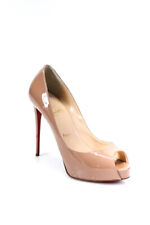 Christian Louboutin Womens Tan Leather Peep Toe Platform Pump Shoes Size 7.5 picture