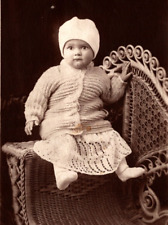 RPPC Adorable Baby w/ Knitted Sweater Seated On Chair VINTAGE Postcard AZO picture