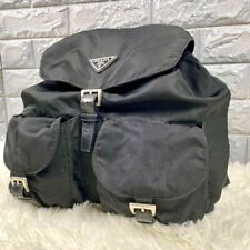 Authent PRADA Logos Backpack Black Silver Bag Nylon Italy Vintage picture