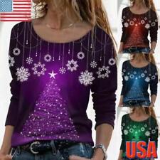 Plus Size Women Christmas Print Long Sleeve Tops Casual Loose Shirt Pullover Tee picture