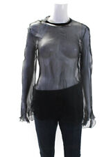Jil Sander Womens Black Silk High Neck Long Sleeve Sheer Blouse Top Size 36 picture