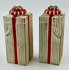 1962 NAPCO Tall Striped Presents Gifts Bows Salt Pepper Shakers W/Original Box picture