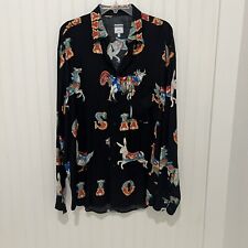 Moschino Jeans L Animal Black  Vintage Art Button Merry Go Round  Shirt Y2K picture