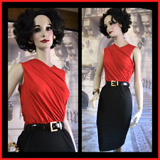 NARCISO RODRIGUEZ Designer Women Dress Black & Red Draped Sleeveless Knit Sz 4-6 picture