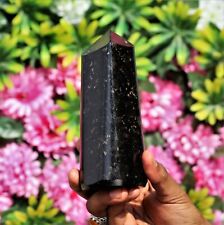 Large 16CM Natural Black Tourmaline Metaphysical Energy Aura Stone 4 Sided Tower picture