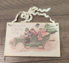 Vtg style St. Patricks Day Glitter  Wood Ornament antique car postcard picture picture