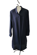 AKRIS dark navy Blue Pink panels Shirt Dress Seide Mulberry Silk size 16 picture