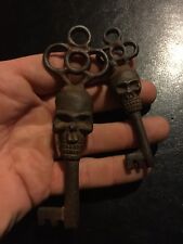 Victorian Skull Key Set Lot Cast Iron METAL Skeleton x2 Castle Collector GIFTS picture