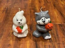 Lot of (2) Vintage 5” Halloween Candles Gray Cat & White Ghost - New picture
