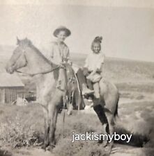 Vintage 1930s Boy & Girl Horseback Old West Cowboy Photo Snapshot Estate Find  picture