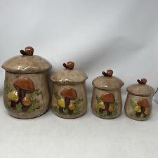 Vintage Brown Ceramic Mushroom Canister 4 Piece Set picture