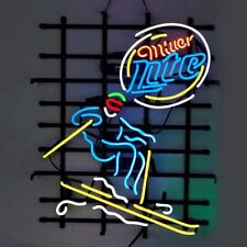 Miller Lite Skiing Neon Sign 24x20 Lamp Bar Pub Man Cave Store Wall Decor picture
