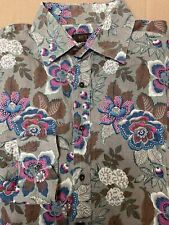 Etro Milano Mens Multicolor Floral Print Taupe Linen Relaxed Fit Casual Shirt 42 picture