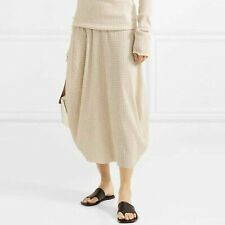 JIL SANDER 14-US 46-DE Neutral Tan Beige Cream Crinkled Gingham Tulip Skirt picture