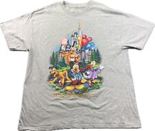 Walt Disney World Resort Disneyland Castle Mickey Goofy Gray T Shirt Size XL EUC picture