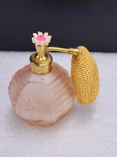 Vintage Pink Glass W/ Flower Irice I.W Rice Perfume Bottle W/Flower Top Bag Hard picture