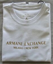Armani Exchange T-Shirt Men's Medium Solid White W Gold Logo Front / 91 Rear NWT picture