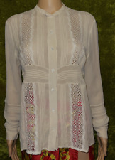 Chloe 100% Silk Button Down Lace Cream long Sleeve Top Shirt Sz 40  picture
