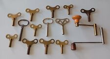 Lot of 15 Antique Brass & Other Clock keys Grandfather hand Crank Variety  picture