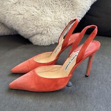 Manolo Blahnik Womens Slingback Coral Suede Pumps Pointed Toe Size 39 Us 8 picture