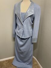 St John Evening by Marie Gray 2 piece Blue Knit maxi Skirt Suit Rhinestone 10 picture