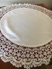 Vintage Table Topper Large Round Hand Crochet 34” excellent condition linen picture