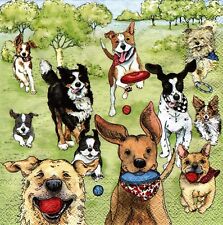 (2) Paper Beverage Napkins for Decoupage/Mixed Media - Dog Park Runners happy picture