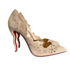 Christian Louboutin Women's Sz 37 US 7 Beloved 100 Beige Suede Curved Heels picture