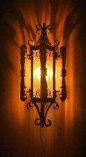 Vintage Mid-Century Spanish Revival Iron Wood Scone Wall Light picture
