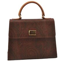 Authentic ETRO Vintage Hand Bag Purse PVC Leather Brown 0475J picture