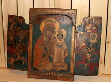 Vintage hand painted Orthodox icon triptych The Virgin Mary Christ Child picture