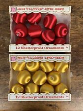 Vintage 21 Piece Nesbit Merri-Craft Red Gold Satin Christmas Ornaments 2.5” USA picture